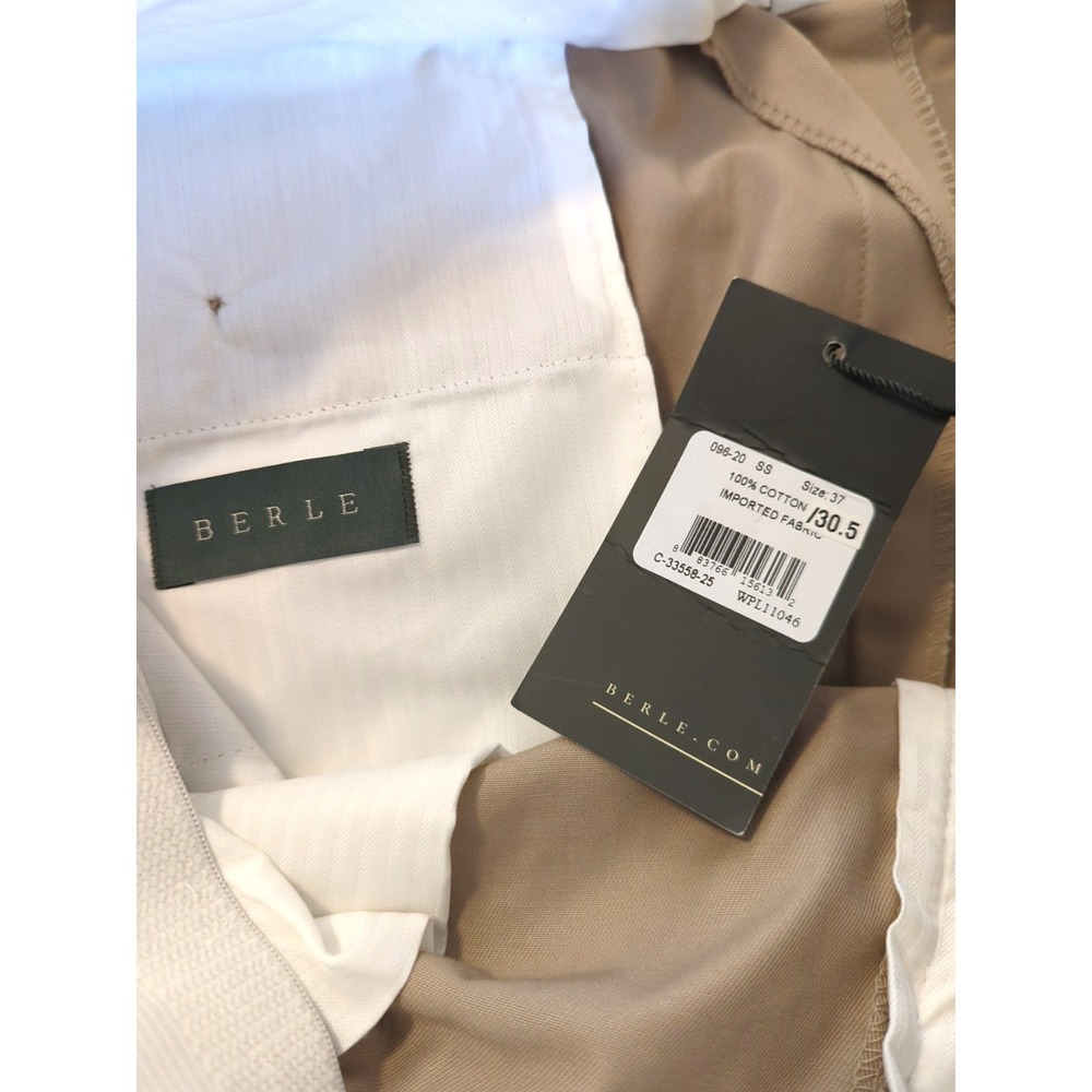 New with Tag BERLE Dress Pants Men 37 Flat Front Cuffed Tan 100% Cotton Classic